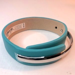 FOSSIL teal leather wrap bracelet silver tone